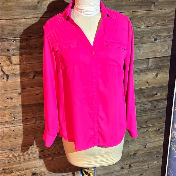 New York & Company Pink Long Sleeve Button Down Shirt - Picture 1 of 6